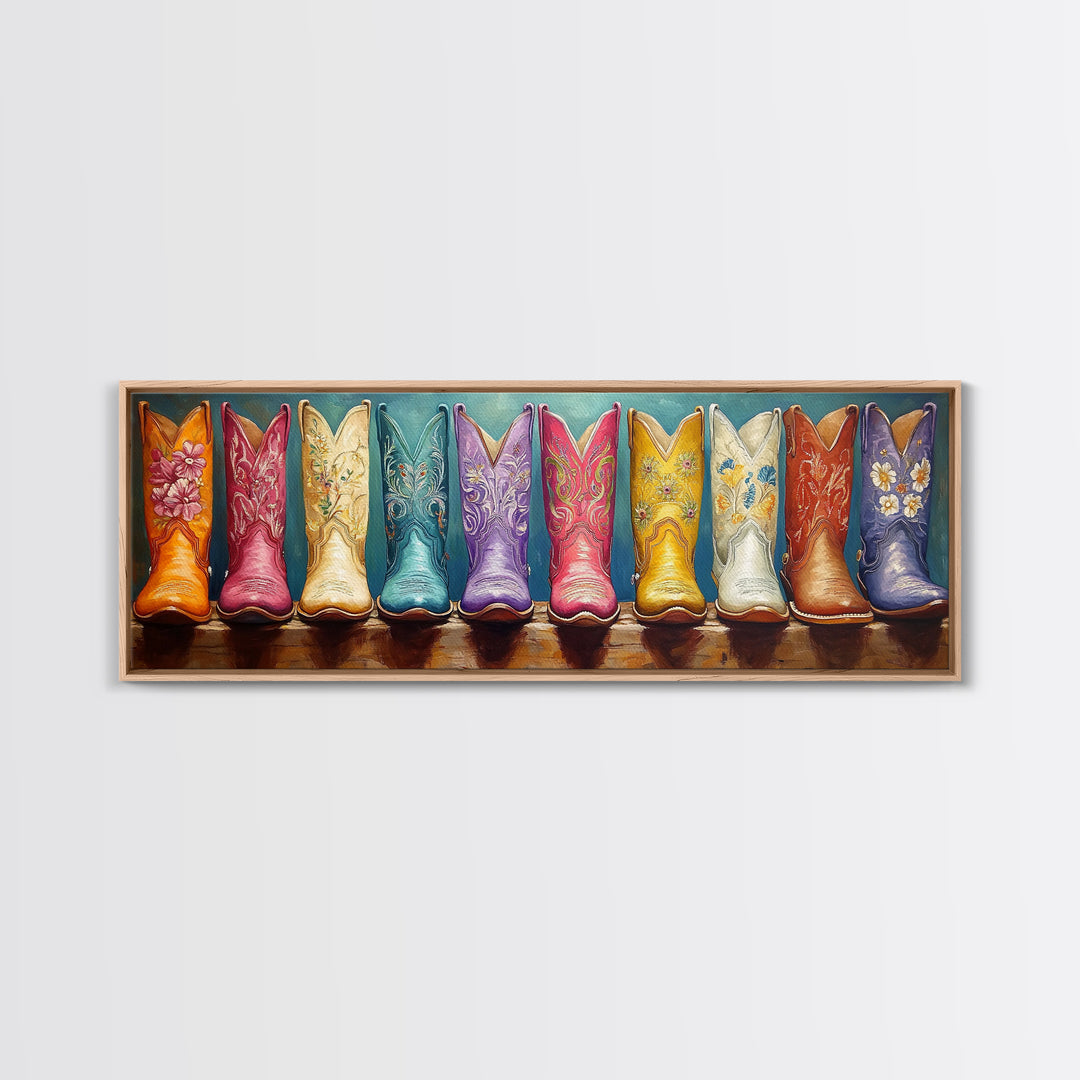 Vibrant Floral Cowgirl Boots Wall Art, Western Wall Decor, Maximalist Canvas Print, Boho Home Decor, Trendy Gift For Her