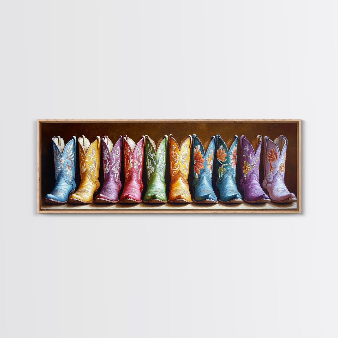 Moody Embroidered Cowboy Boots Wall Art, Western Wall Decor, Cowgirl Canvas Print, Rustic Farmhouse Decor, Unique Gift For Her
