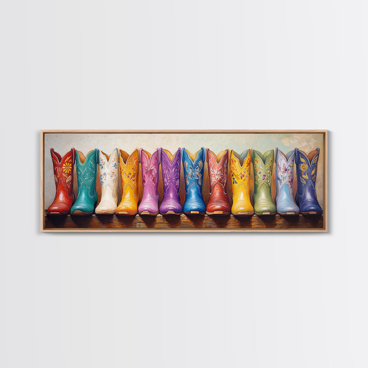 Bright Western Cowboy Boots Wall Art, Colorful Ranch Decor, Cowgirl Canvas Print, Rustic Farmhouse Living Room Art Gift