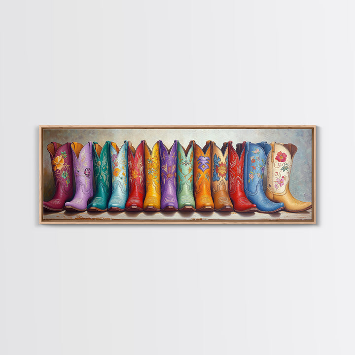 Colorful Embroidered Cowboy Boots Wall Art, Western Cowgirl Decor, Boho Ranch Living Room Print, Rustic Housewarming Gift