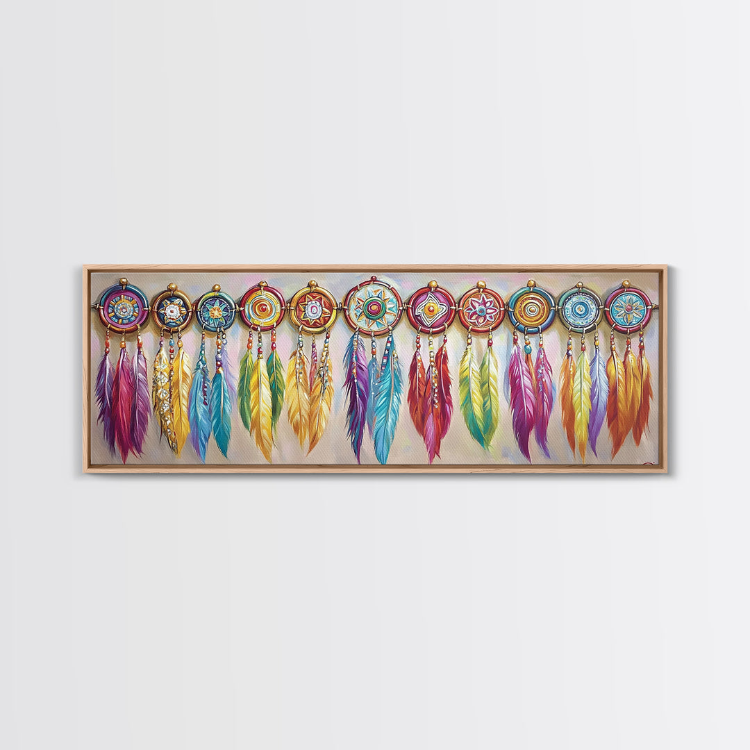 Colorful Dreamcatcher Feather Wall Art, Boho Western Decor, Southwestern Nursery Print, Vibrant Tribal Housewarming Gift