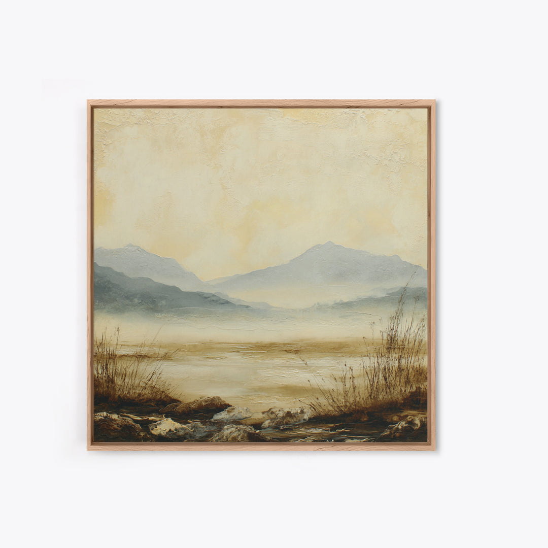 Panoramic Misty Mountain Landscape Framed Canvas Print, Above Bed Art, Bedroom Wall Art, Bedroom Decor, Fine Art, Serenity, ABA-1x1-1