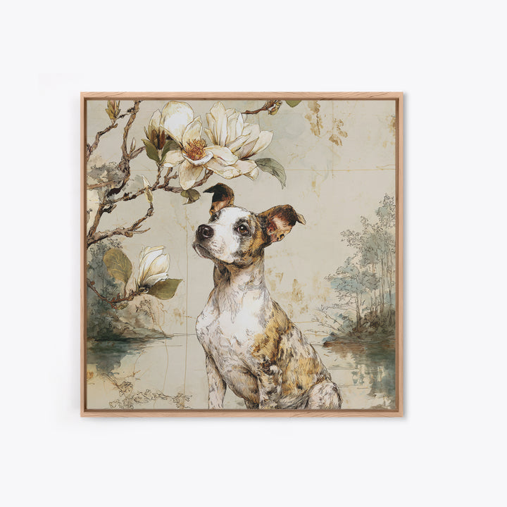 Delicate Magnolia Branch on Cream Background Framed Canvas Print, Above Bed Art, Living Room Decor, Bedroom Decor, Serenity, ABA-1x1-16