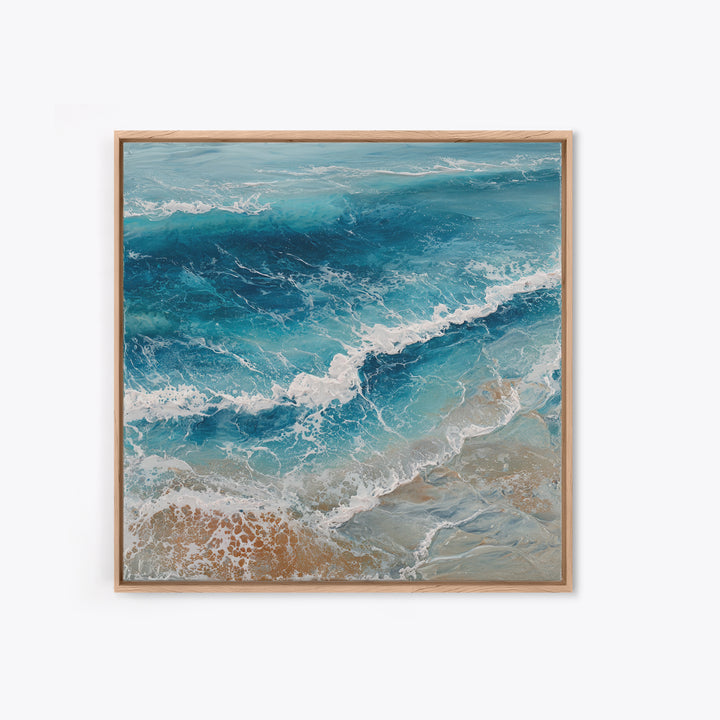 Serene Ocean Tide Seen from Above Framed Canvas Print, Above Bed Art, Photography Prints, Bedroom Decor, Oil Painting, Serenity, ABA-1x1-21