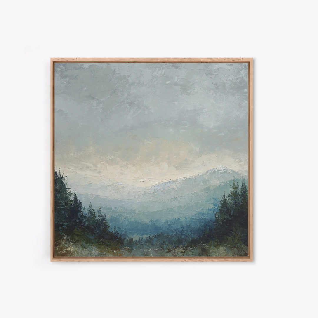 Soft Alpine Horizon Framed Canvas Print, Above Bed Art, Boho Decor, Bedroom Decor, Fine Art, Serenity, Statement Artwork, ABA-1x1-24