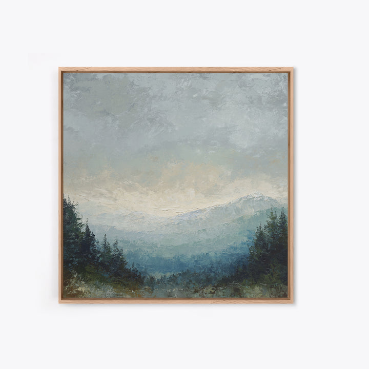 Soft Alpine Horizon Framed Canvas Print, Above Bed Art, Boho Decor, Bedroom Decor, Fine Art, Serenity, Statement Artwork, ABA-1x1-24