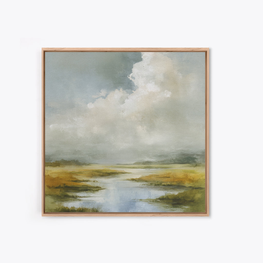 Tranquil Cloudscape with Blush Undertones Framed Canvas Print, Above Bed Art, Modern Decor, Bedroom Decor, Fine Art, Serenity, ABA-1x1-29