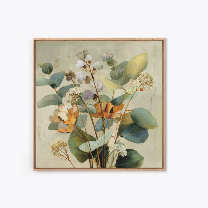 Soft Eucalyptus Branches Arranged Symmetrically Canvas Print, Above Bed Art, Living Room Wall Art, Bedroom Decor, Serenity, ABA-1x1-30