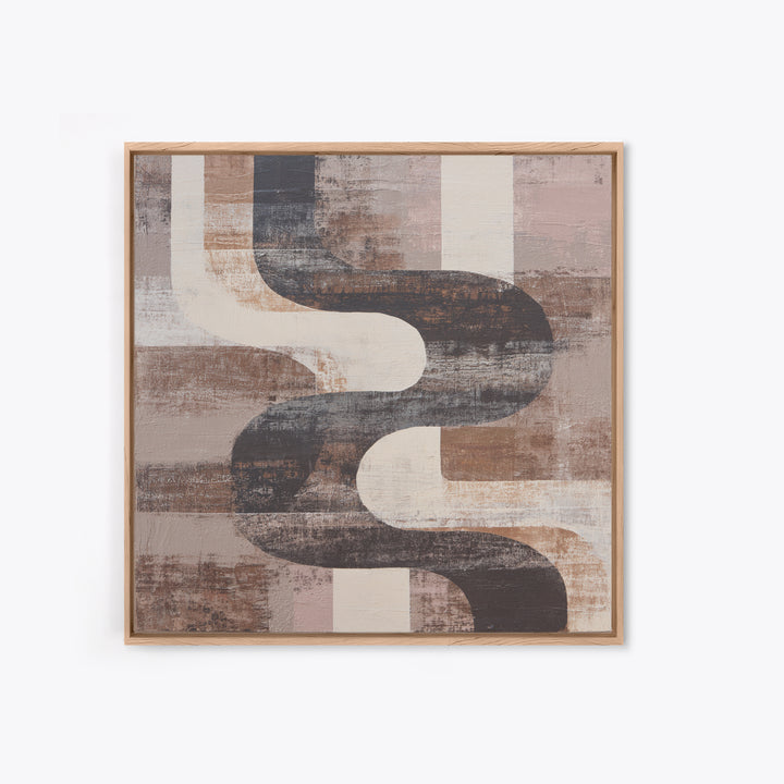 Warm Taupe Abstract Waves Framed Canvas Print, Above Bed Art, Horizontal Wall Art, Bedroom Decor, Abstract Art, Serenity, ABA-1x1-39