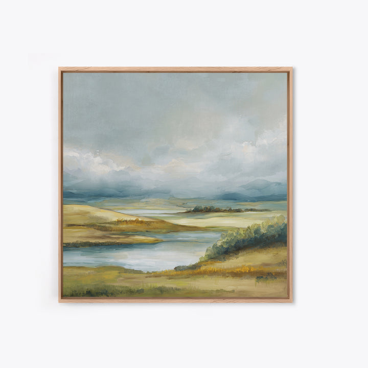 Soft Romantic Landscape Framed Canvas Print, Above Bed Art, Home Decor, Bedroom Decor, Oil Painting, Serenity, Contemporary Art, ABA-1x1-41