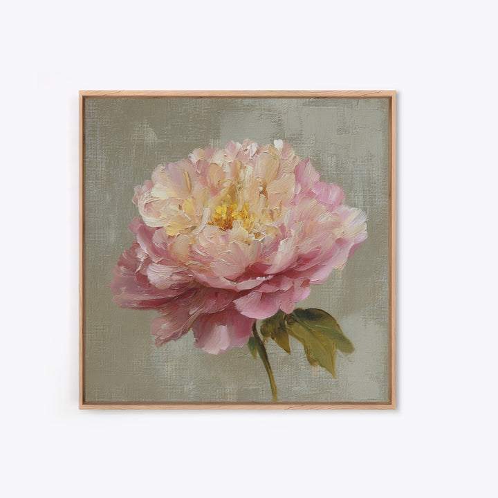 Romantic Oversized Peony Bloom on Warm Linen Canvas Print, Above Bed Art, Western Decor, Bedroom Decor, Abstract Art, Serenity, ABA-1x1-50