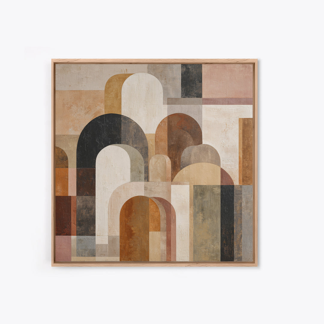 Neutral Abstract Arches Framed Canvas Print, Above Bed Art, Horizontal Wall Art, Bedroom Decor, Abstract Art, Serenity, ABA-1x1-52