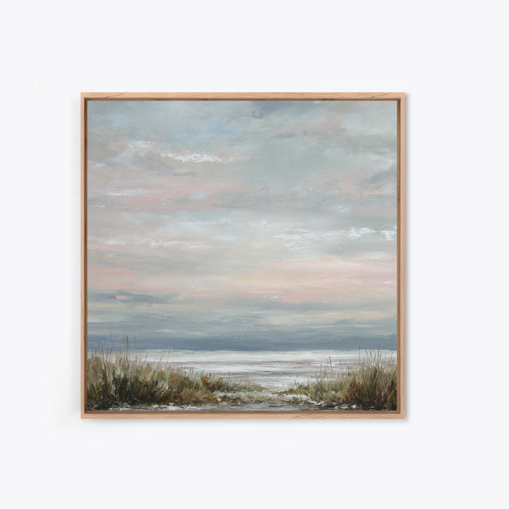Tranquil Cloudscape with Blush Undertones Framed Canvas Print, Above Bed Art, Modern Decor, Bedroom Decor, Fine Art, Serenity, ABA-1x1-53