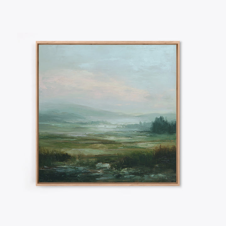 Soft Romantic Landscape Framed Canvas Print, Above Bed Art, Home Decor, Bedroom Decor, Oil Painting, Serenity, Contemporary Art, ABA-1x1-65