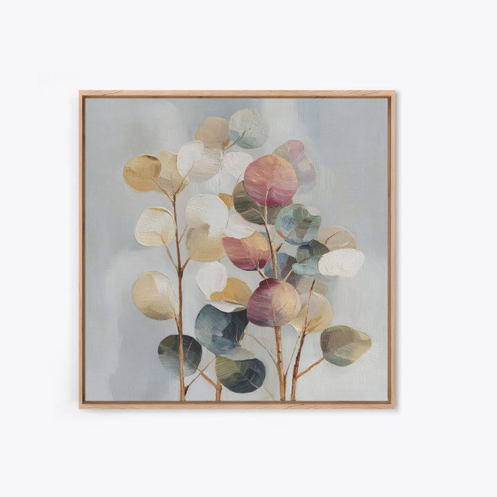 Soft Eucalyptus Branches Arranged Symmetrically Framed Canvas Print, Above Bed Art, Home Decor, Bedroom Decor, Serenity, ABA-1x1-78