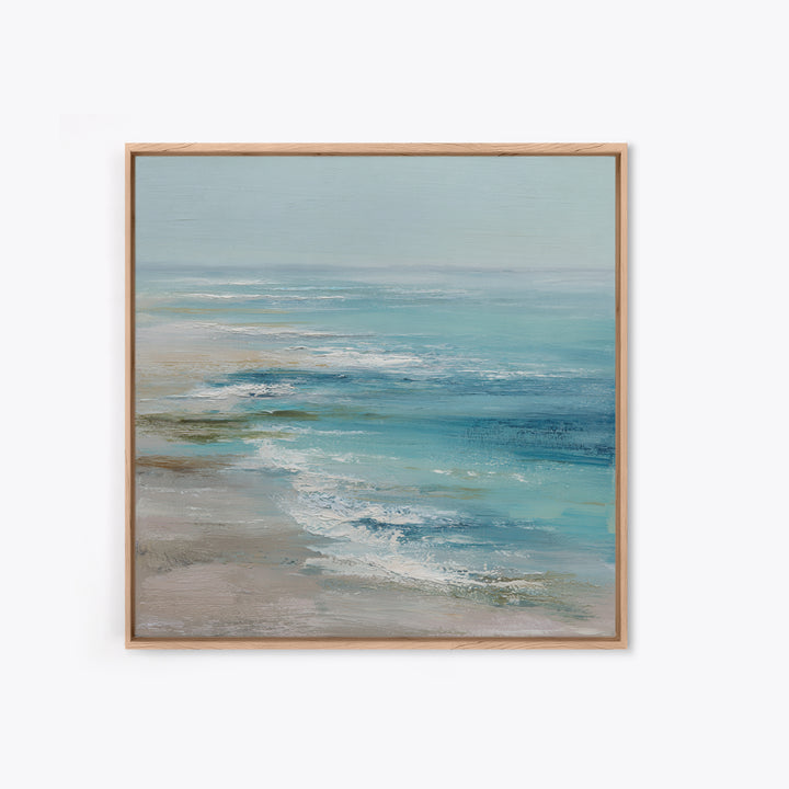 Serene Ocean Tide Seen from Above Framed Canvas Print, Above Bed Art, Luxury Decor, Bedroom Decor, Fine Art, Serenity, ABA-1x1-93