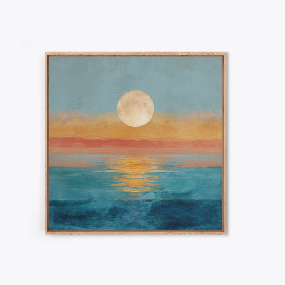 Quiet Moon over a Calm Ocean Horizon Canvas Print, Above Bed Art, Wall Art, Bedroom Decor, Oil Painting, Serenity, ABA-1x1-99