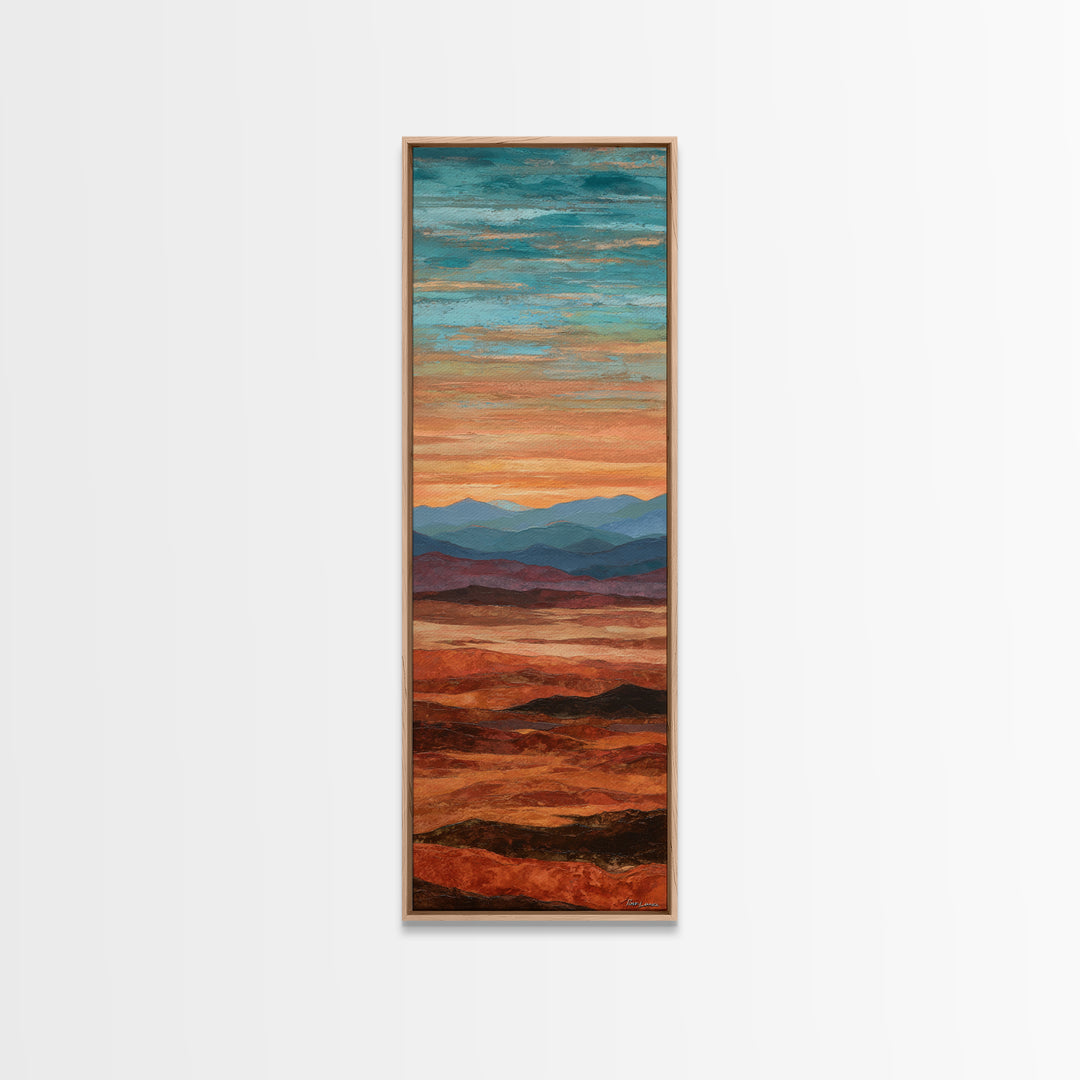 Dreamy Desert Sunset Framed Canvas Print, Above Bed Art, Digital Prints, Bedroom Decor, Oil Painting, Serenity, Printable Art, ABA-1x3-19