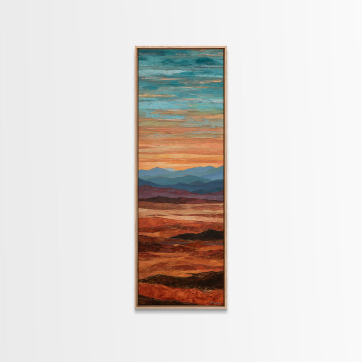 Dreamy Desert Sunset Framed Canvas Print, Above Bed Art, Digital Prints, Bedroom Decor, Oil Painting, Serenity, Printable Art, ABA-1x3-19