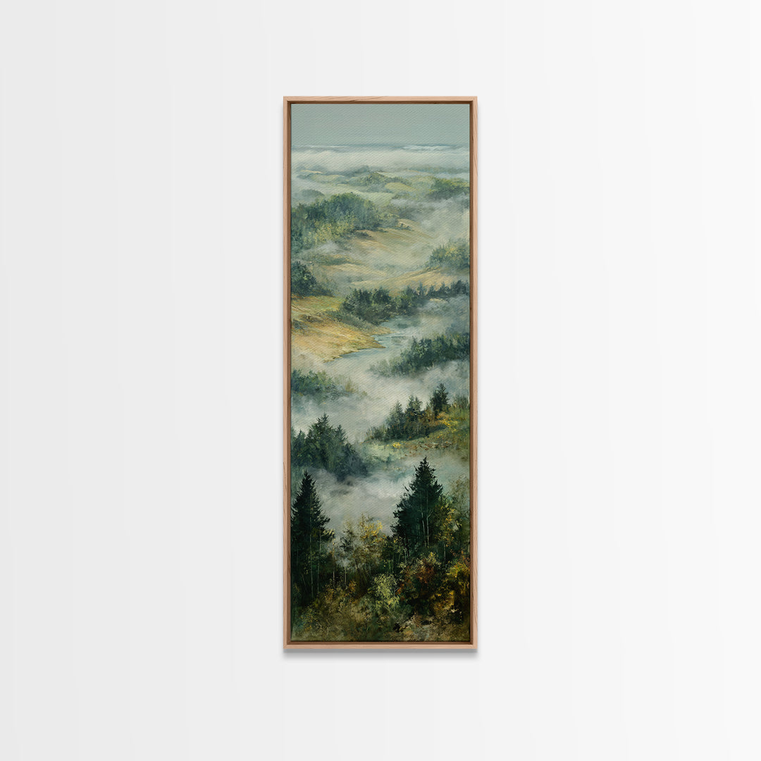 Quiet Forest Ridge Softened by Fog Canvas Print, Above Bed Art, Boho Decor, Bedroom Decor, Serenity, Statement Artwork, ABA-1x3-26