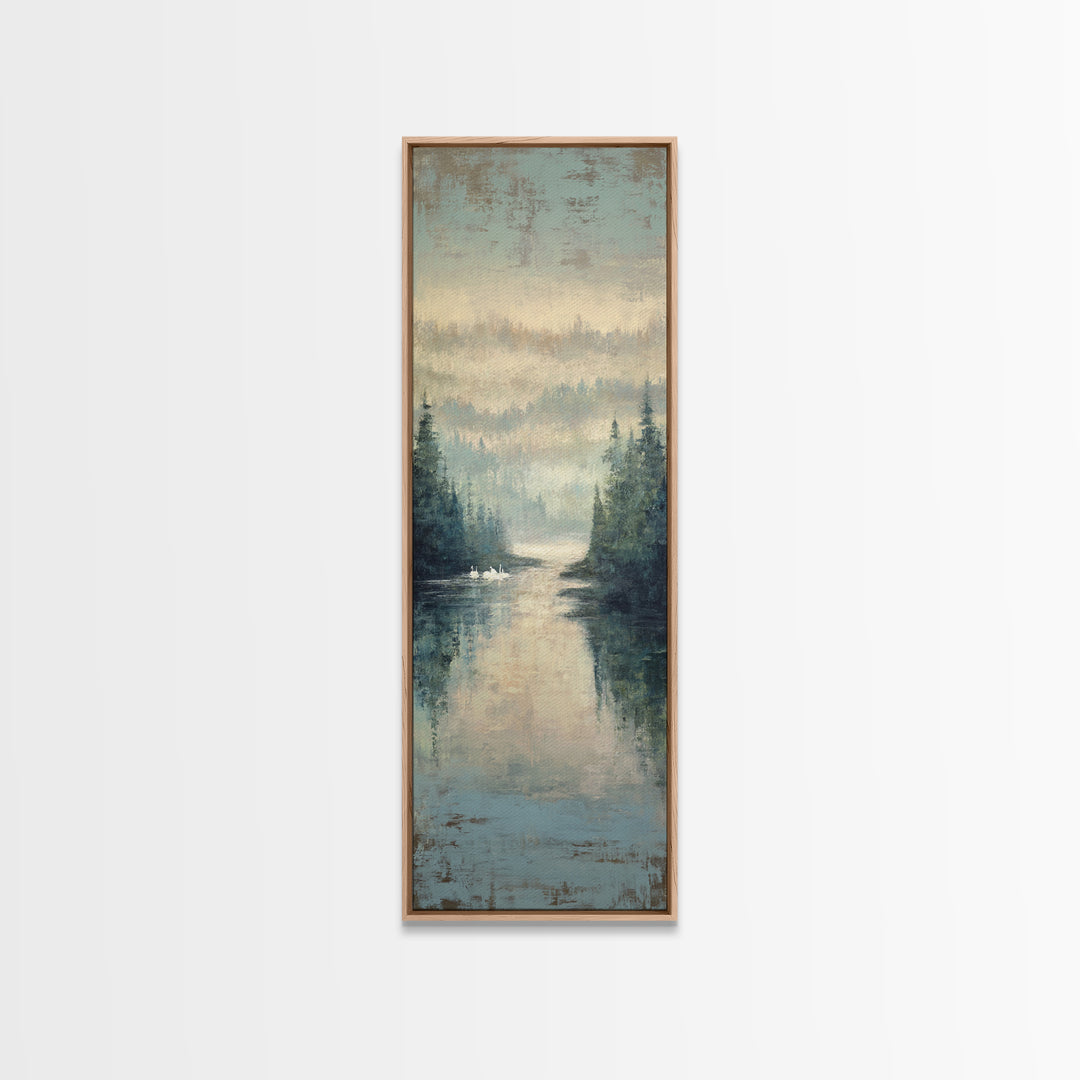 Paired Swans in a Dreamy Painterly Lake Canvas Print, Above Bed Art, Living Room Wall Art, Bedroom Decor, Serenity, Wall Decor, ABA-1x3-34