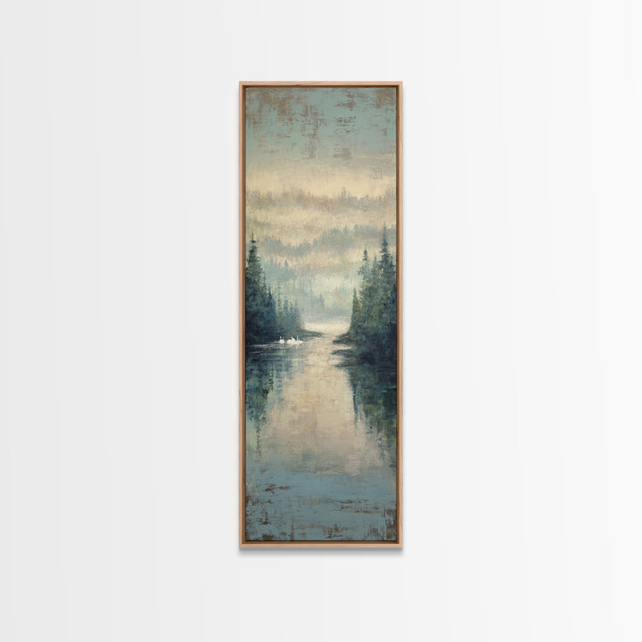 Paired Swans in a Dreamy Painterly Lake Canvas Print, Above Bed Art, Living Room Wall Art, Bedroom Decor, Serenity, Wall Decor, ABA-1x3-34