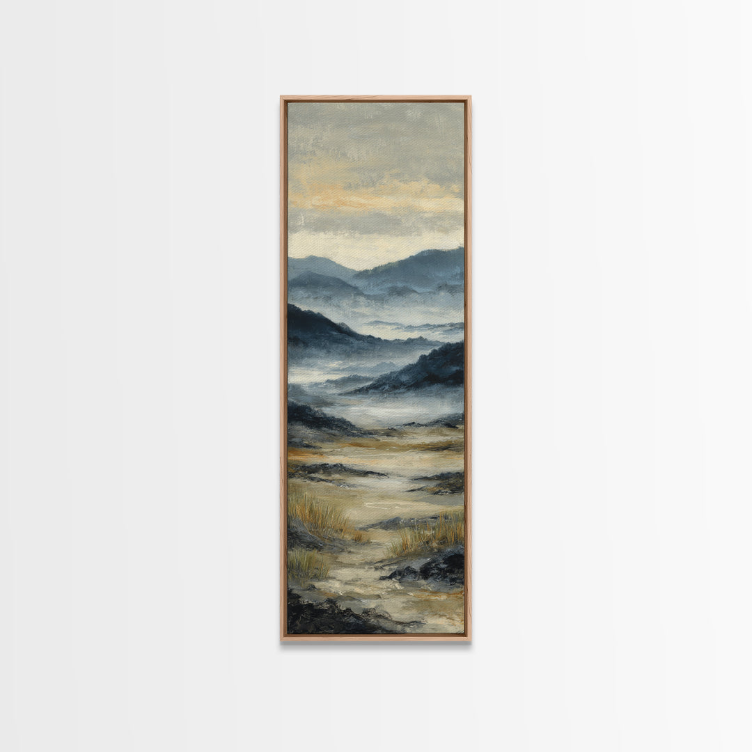 Panoramic Misty Mountain Landscape Canvas Print, Above Bed Art, Fine Art Print, Bedroom Decor, Oil Painting, Serenity, ABA-1x3-37