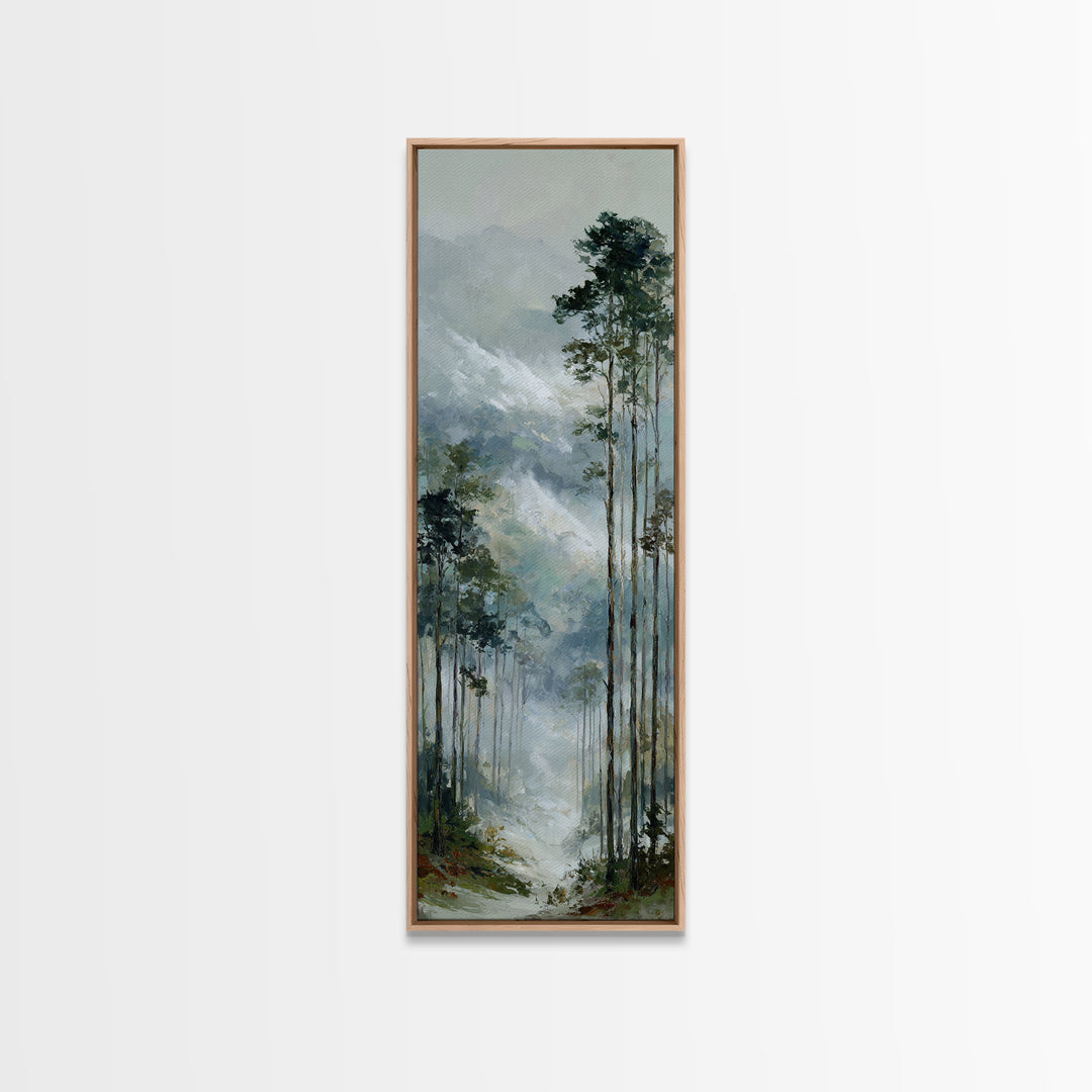 Quiet Forest Ridge Softened by Fog Framed Canvas Print, Above Bed Art, Bedroom Wall Decor, Bedroom Decor, Fine Art, Serenity, ABA-1x3-50