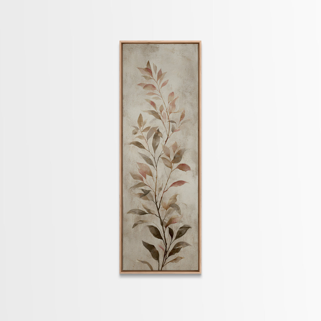 Tonal Botanical Shadows on Plaster Surface Canvas Print, Above Bed Art, Textured Wall Art, Bedroom Decor, Oil Painting, ABA-1x3-59