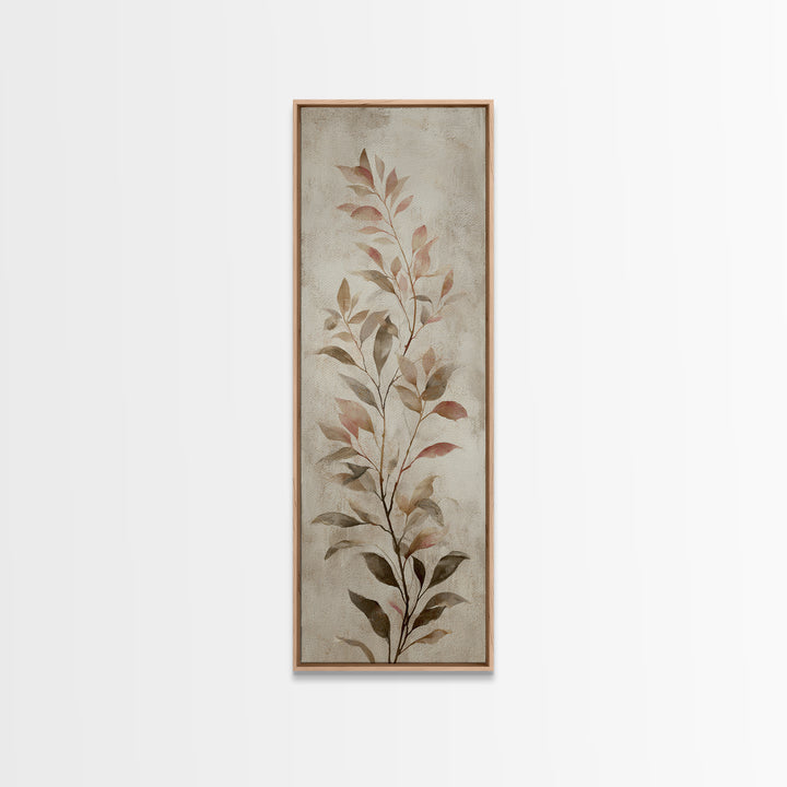 Tonal Botanical Shadows on Plaster Surface Canvas Print, Above Bed Art, Textured Wall Art, Bedroom Decor, Oil Painting, ABA-1x3-59