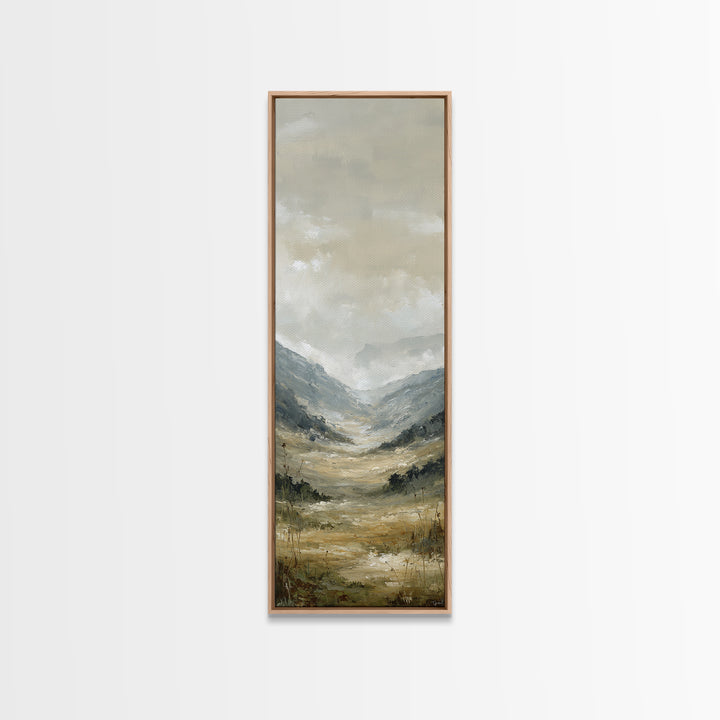 Panoramic Misty Mountain Landscape Framed Canvas Print, Above Bed Art, Textured Painting, Bedroom Decor, Fine Art, Serenity, ABA-1x3-61