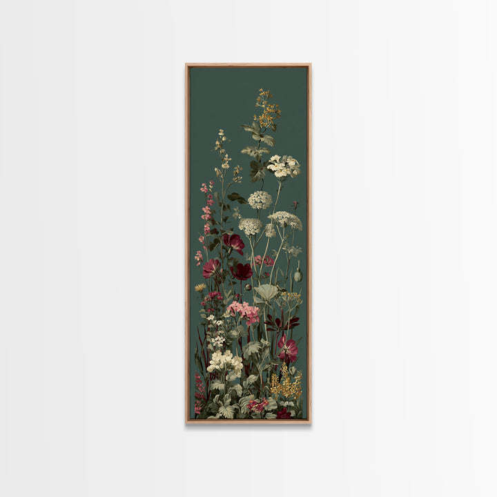 Wide Meadow of Muted Wildflowers at Dusk Framed Canvas Print, Above Bed Art, 3 Piece Wall Art, Bedroom Decor, Watercolor Art, ABA-1x3-70