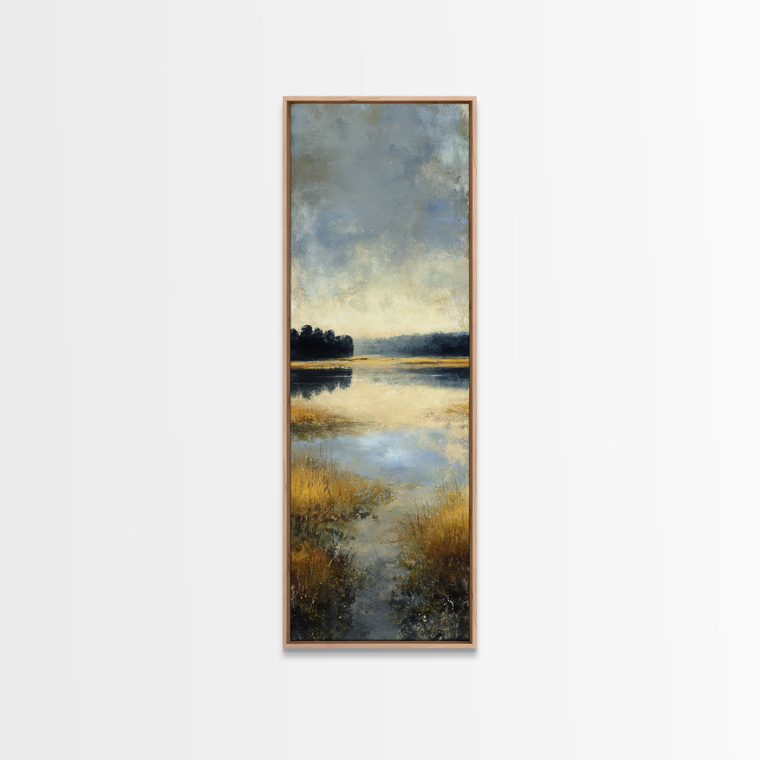 Calming Lake Reflection Framed Canvas Print, Above Bed Art, Japanese Wall Art, Bedroom Decor, Fine Art, Serenity, Neutral Decor, ABA-1x3-71