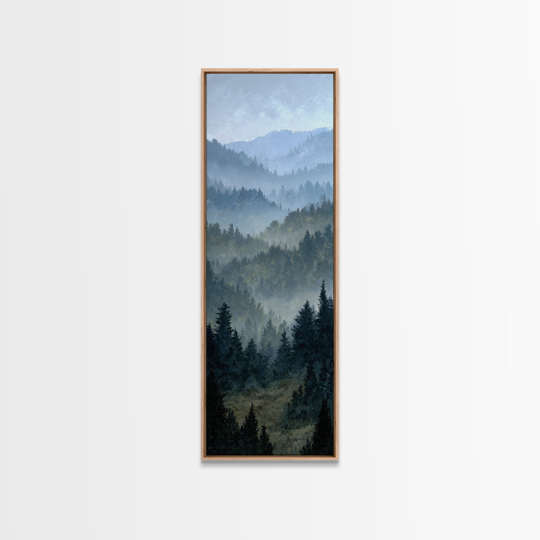 Quiet Forest Ridge Softened by Fog Framed Canvas Print, Above Bed Art, Bedroom Wall Decor, Bedroom Decor, Fine Art, Serenity, ABA-1x3-74