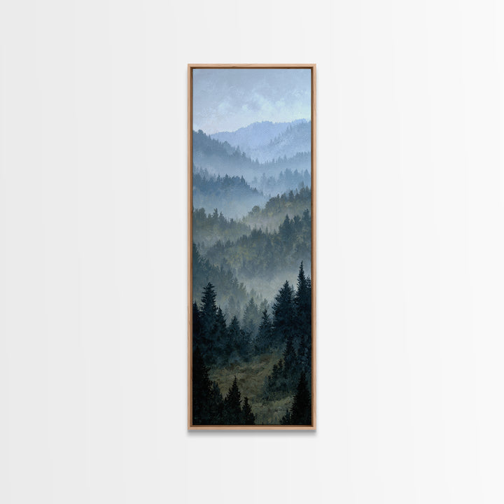 Quiet Forest Ridge Softened by Fog Framed Canvas Print, Above Bed Art, Bedroom Wall Decor, Bedroom Decor, Fine Art, Serenity, ABA-1x3-74
