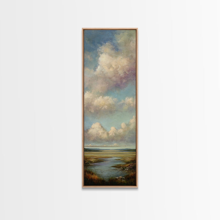 Tranquil Cloudscape with Blush Undertones Canvas Print, Above Bed Art, Japanese Wall Art, Bedroom Decor, Fine Art, Serenity, ABA-1x3-89