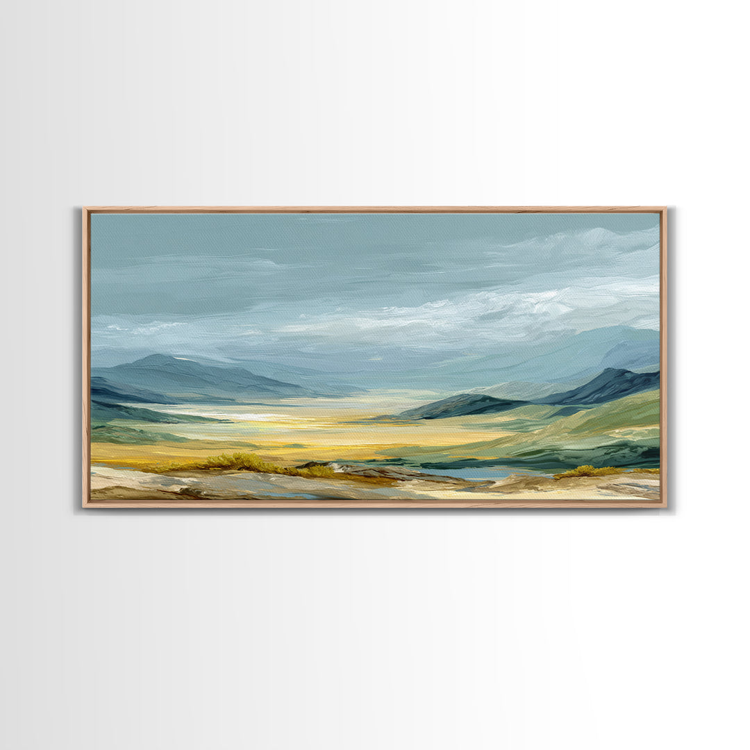 Soft Romantic Landscape Framed Canvas Print, Above Bed Art, Minimalist Decor, Bedroom Decor, Serenity, Textured Wall Art, ABA-2x1-13