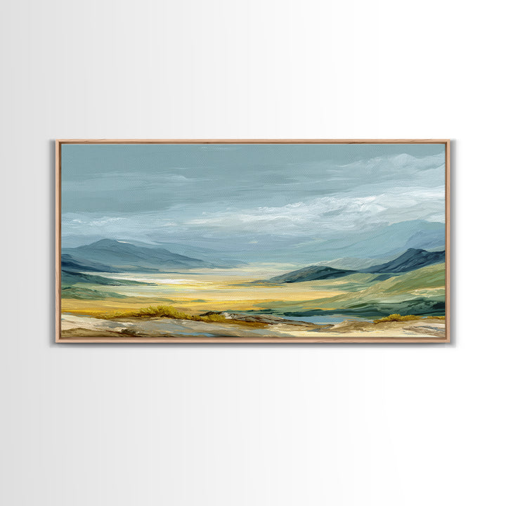 Soft Romantic Landscape Framed Canvas Print, Above Bed Art, Minimalist Decor, Bedroom Decor, Serenity, Textured Wall Art, ABA-2x1-13