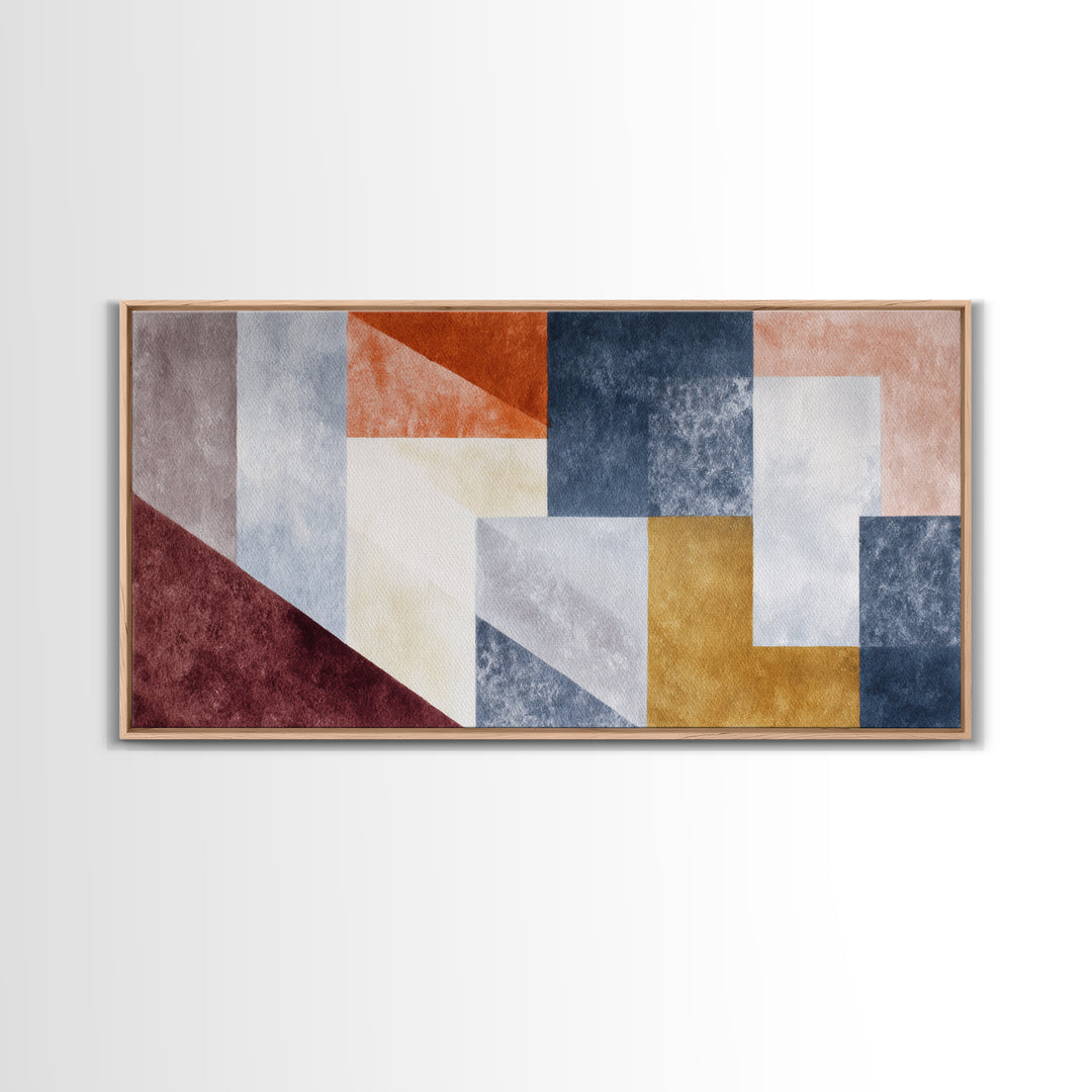 Abstract Sunrise Geometry Framed Canvas Print, Above Bed Art, Modern Decor, Bedroom Decor, Abstract Art, Serenity, ABA-2x1-16