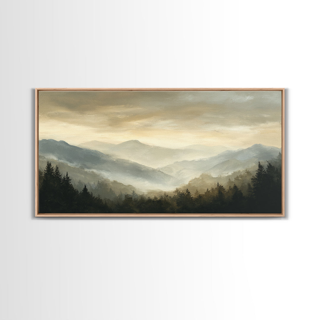 Panoramic Misty Mountain Landscape Canvas Print, Above Bed Art, Wall Art, Bedroom Decor, Fine Art, Serenity, Digital Print, ABA-2x1-21