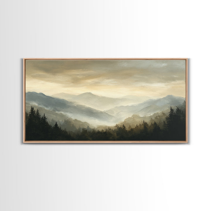 Panoramic Misty Mountain Landscape Canvas Print, Above Bed Art, Wall Art, Bedroom Decor, Fine Art, Serenity, Digital Print, ABA-2x1-21