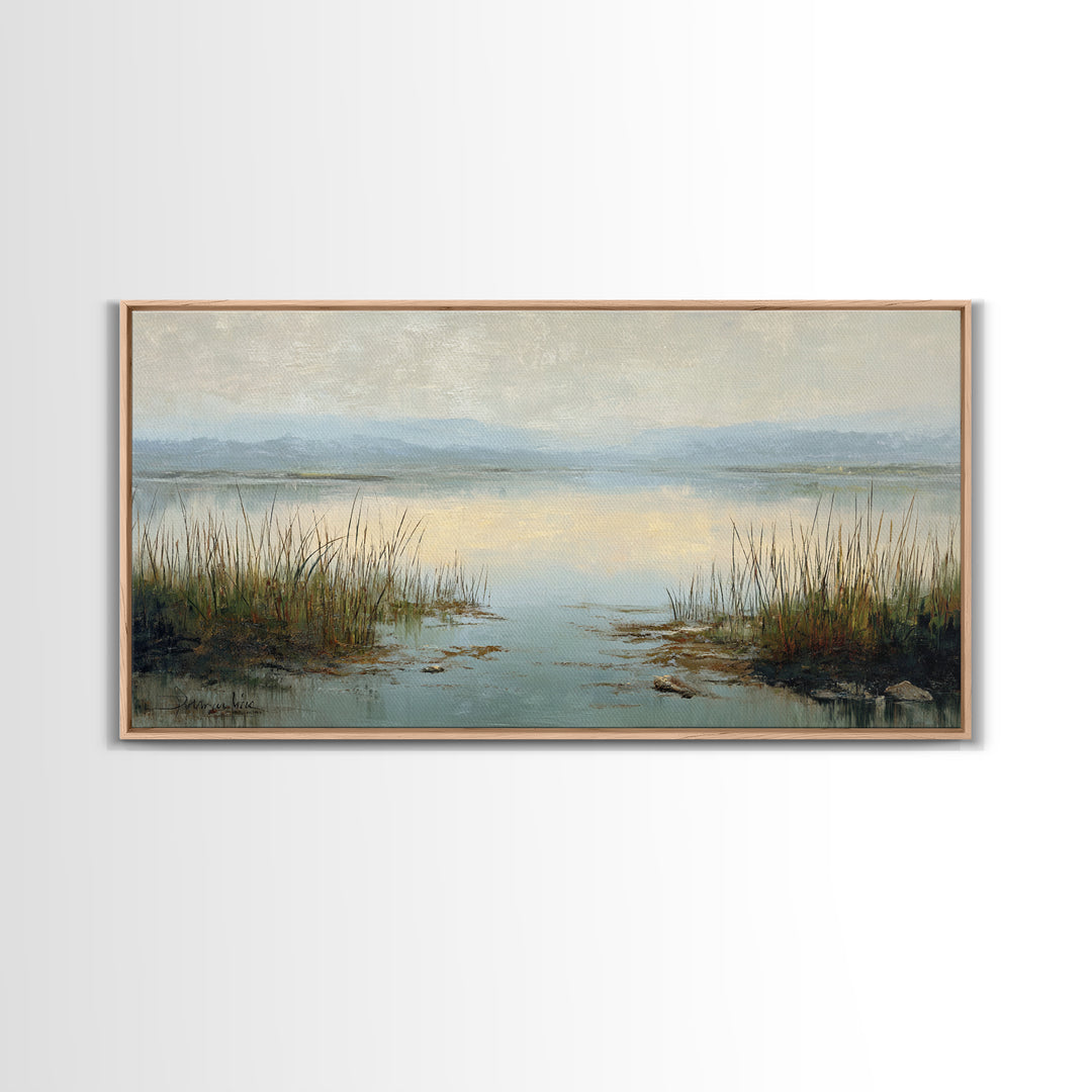Calming Lake Reflection Canvas Print, Above Bed Art, Large Wall Art, Bedroom Decor, Watercolor Art, Serenity, Japanese Wall Art, ABA-2x1-31