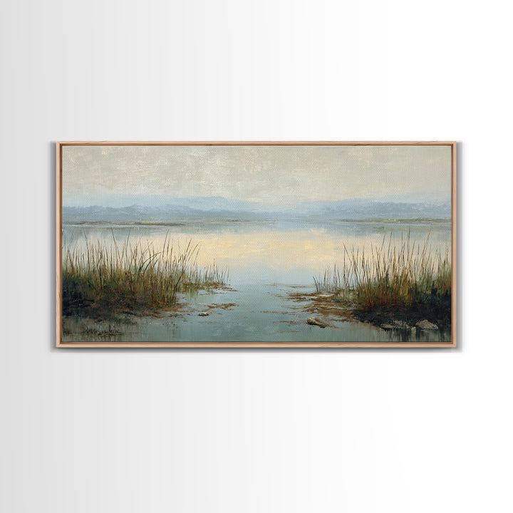 Calming Lake Reflection Canvas Print, Above Bed Art, Large Wall Art, Bedroom Decor, Watercolor Art, Serenity, Japanese Wall Art, ABA-2x1-31