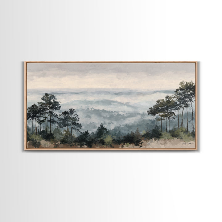 Quiet Forest Ridge Softened by Fog Framed Canvas Print, Above Bed Art, Art Print, Bedroom Decor, Fine Art, Serenity, Dorm Decor, ABA-2x1-34
