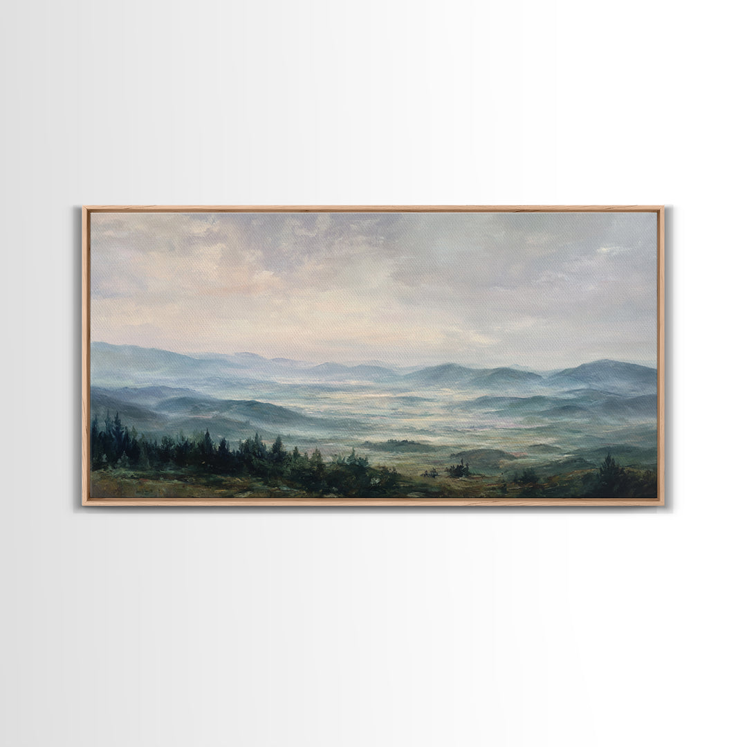 Soft Romantic Landscape Framed Canvas Print, Above Bed Art, Minimalist Decor, Bedroom Decor, Serenity, Textured Wall Art, ABA-2x1-37