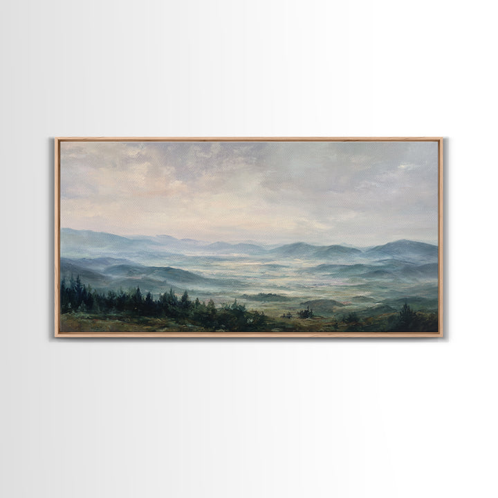 Soft Romantic Landscape Framed Canvas Print, Above Bed Art, Minimalist Decor, Bedroom Decor, Serenity, Textured Wall Art, ABA-2x1-37