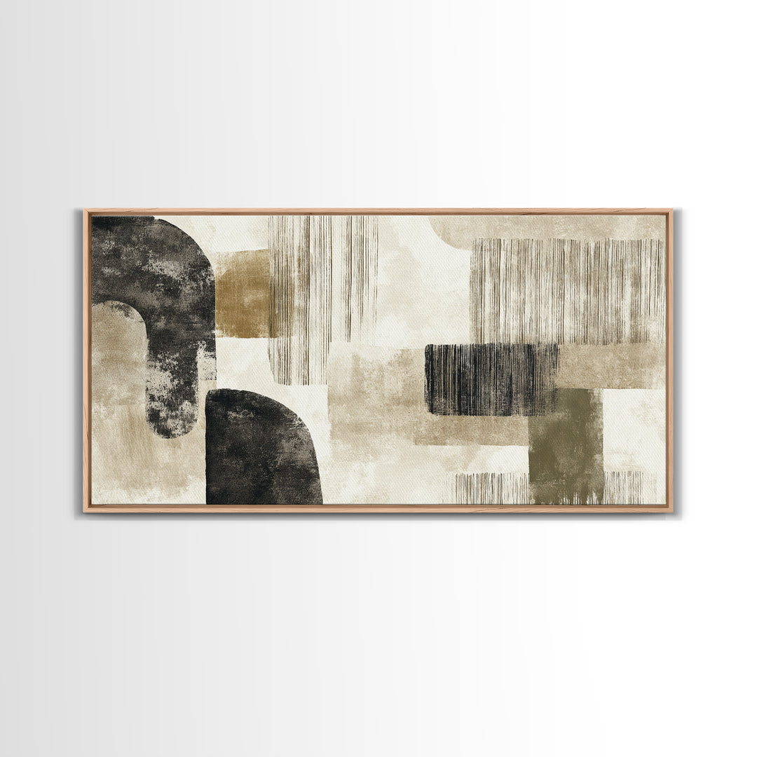 Japandi Ink Shapes Framed Canvas Print, Above Bed Art, Modern Decor, Bedroom Decor, Abstract Art, Serenity, Digital Prints, ABA-2x1-38