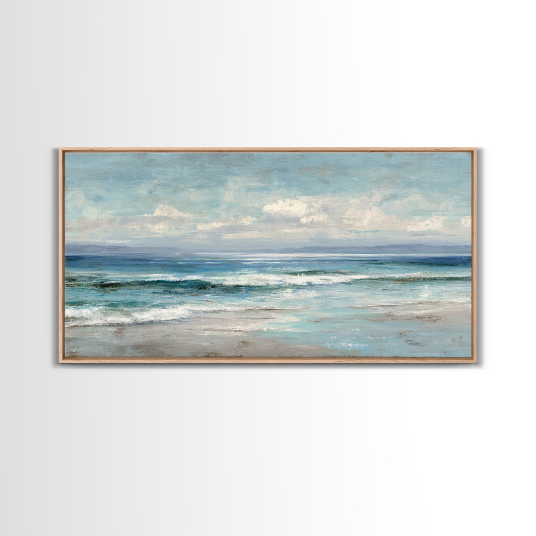 Quiet Moon over a Calm Ocean Horizon Canvas Print, Above Bed Art, Textured Wall Art, Bedroom Decor, Fine Art, Serenity, ABA-2x1-47
