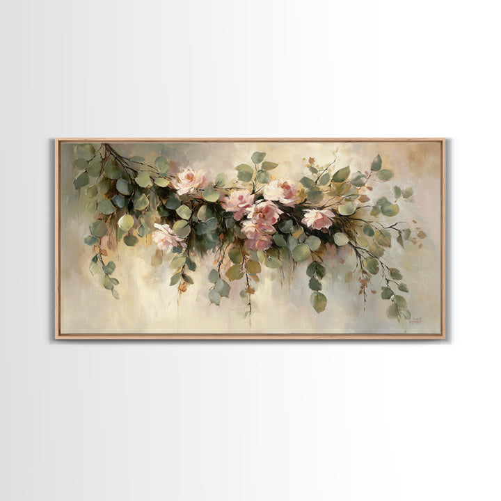 Soft Eucalyptus Branches Arranged Symmetrically Canvas Print, Above Bed Art, Minimalist Decor, Bedroom Decor, Serenity, ABA-2x1-50