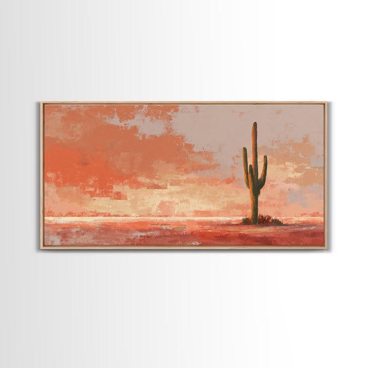 Dreamy Desert Sunset Framed Canvas Print, Above Bed Art, Bedroom Decor, Watercolor Art, Serenity, Living Room Wall Art, ABA-2x1-51